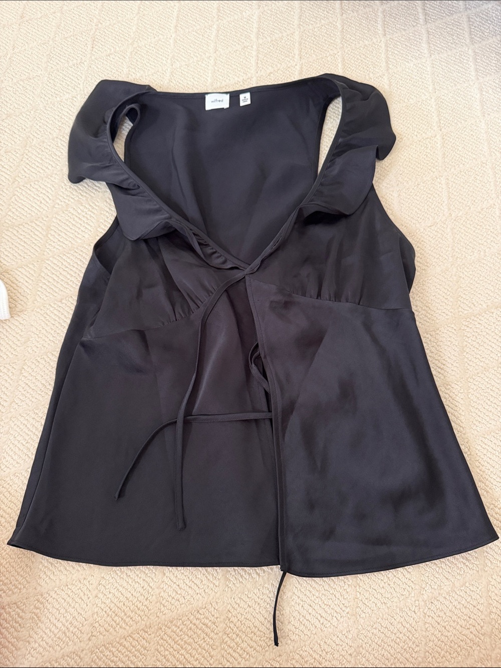Aritzia Black Satin Tie-Front Sleeveless Top